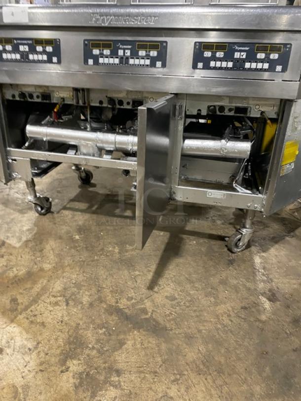 Frymaster Commercial Stainless Steel Electric Powered 3-Bay Deep Fat Fryer System! With Digital Controls! With Back Splash & Basket Hangers! Model: BIHK314CSD SN: 0808MU0001! 208V 3 Phase! On Casters! - Image 7 of 11