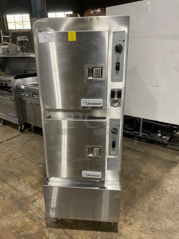 Cleveland Range SteamCraft Power-10 Series Commercial Stainless Steel Natural Gas Powered Dual Compartment 10-Pan Convection Steamer! With Boiler Base! With Individual Controls & Built In Pan Holding Racks! Model: 24CGP10 SN:170323052048! 115V 1 Phase! On Legs! - Image 1 of 11