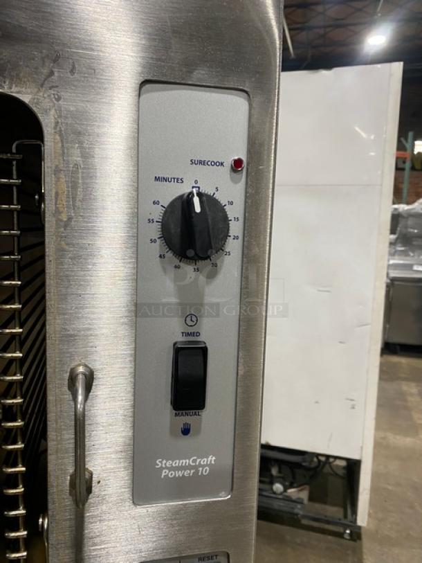 Cleveland Range SteamCraft Power-10 Series Commercial Stainless Steel Natural Gas Powered Dual Compartment 10-Pan Convection Steamer! With Boiler Base! With Individual Controls & Built In Pan Holding Racks! Model: 24CGP10 SN:170323052048! 115V 1 Phase! On Legs! - Image 7 of 11