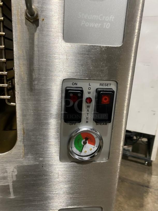 Cleveland Range SteamCraft Power-10 Series Commercial Stainless Steel Natural Gas Powered Dual Compartment 10-Pan Convection Steamer! With Boiler Base! With Individual Controls & Built In Pan Holding Racks! Model: 24CGP10 SN:170323052048! 115V 1 Phase! On Legs! - Image 8 of 11