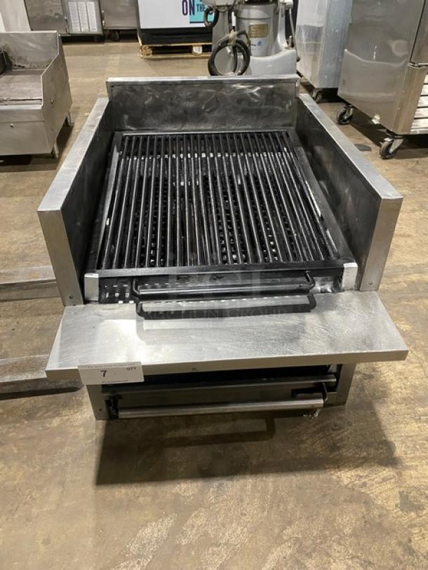 MagiKitch'n Magi Glow Series Commercial Stainless Steel Natural Gas Powered Countertop Raised Char Broiler! With Built In Cheese Melter/Finishing Oven! With Back & Side Splash! With Pan Rail! Model: SMB24 SN: S9400358! - Image 1 of 8