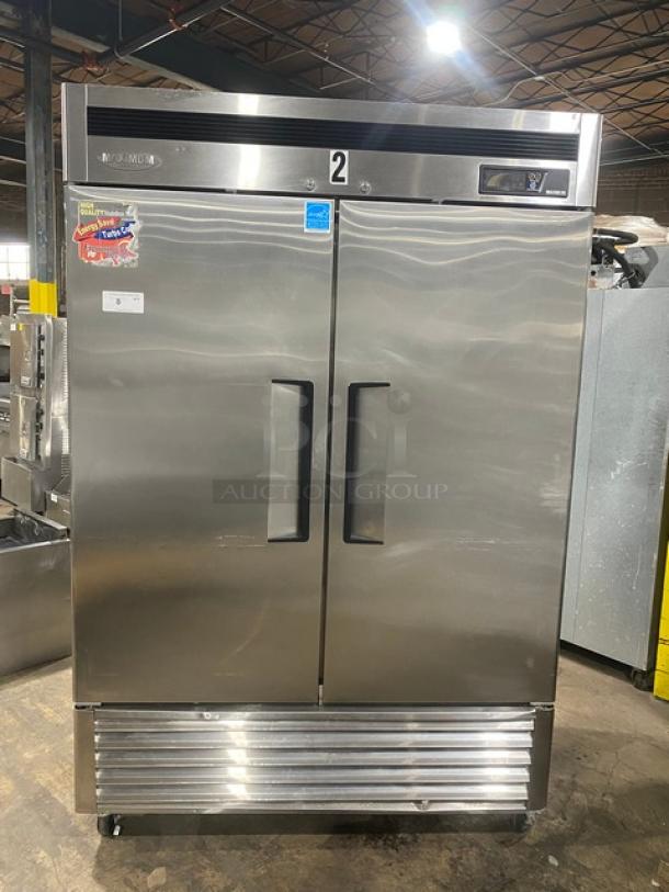 Turbo Air Maximum Series Commercial Stainless Steel Solid 2 Door Reach In Freezer! Energy Star Certified! With Poly Coated Wire Racks! Model: MSF-49NM SN: NF49308075! 110-120V 1 Phase! On Casters! - Image 1 of 8