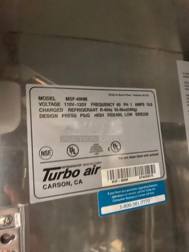 Turbo Air Maximum Series Commercial Stainless Steel Solid 2 Door Reach In Freezer! Energy Star Certified! With Poly Coated Wire Racks! Model: MSF-49NM SN: NF49308075! 110-120V 1 Phase! On Casters! - Image 6 of 8