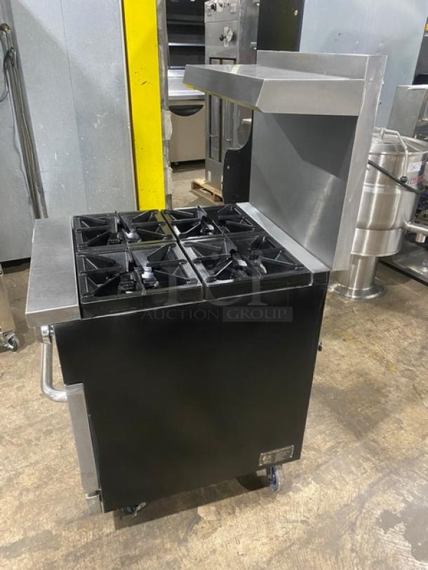 CPG Commercial Stainless Steel Natural Gas Powered 4 Burner Range/Oven Combo! With Back Splash & Overhead Salamander Shelf! With Wired Oven Rack! Model: 351S24N SN: 12217160! On Casters! - Image 2 of 10