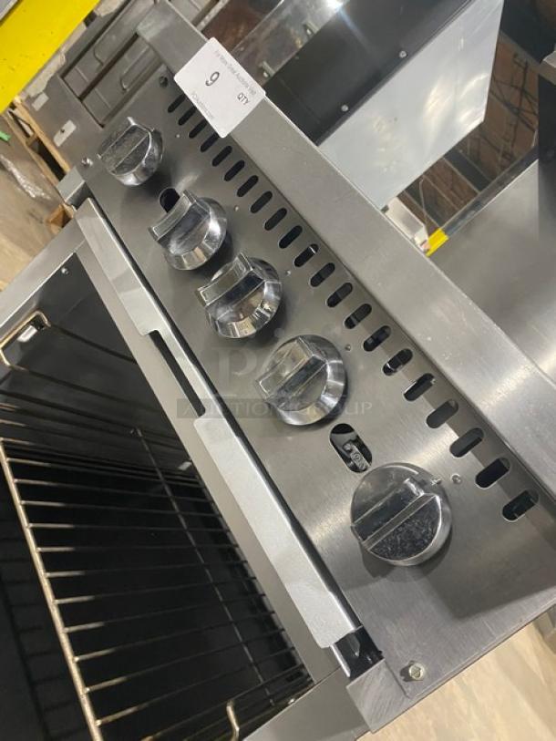 CPG Commercial Stainless Steel Natural Gas Powered 4 Burner Range/Oven Combo! With Back Splash & Overhead Salamander Shelf! With Wired Oven Rack! Model: 351S24N SN: 12217160! On Casters! - Image 8 of 10