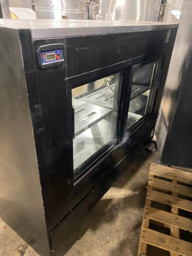 Tor-Rey Commercial Black Powder Coated/Curved Glass Refrigerated 2-Tier Deli Merchandiser Display Showcase! With Stainless Steel Interior & Adjustable Shelves! With Rear Double Glass Sliding Doors! Model: TEM150NL-UL SN: E15-003064! 120V! On Legs! - Image 4 of 8