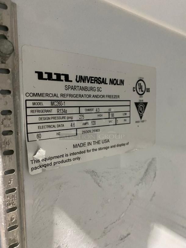 Universal Nolin Commercial Black Single Glass Door Reach In Beverage Merchandiser Refrigerator! With Poly Coated Wire Rack! Model: MC260-1! 120V 1 Phase! - Image 6 of 7