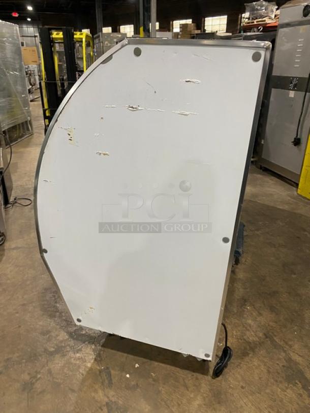 Leader Commercial Stainless Steel Curved Glass 96" Refrigerated Multi-Tier Deli Merchandiser Display Showcase! With Rear Double Sliding Glass Doors! With Lower Overstock Storage! Model: NRHD96R SN: PV11S3001! 115V 1 Phase! - Image 3 of 8