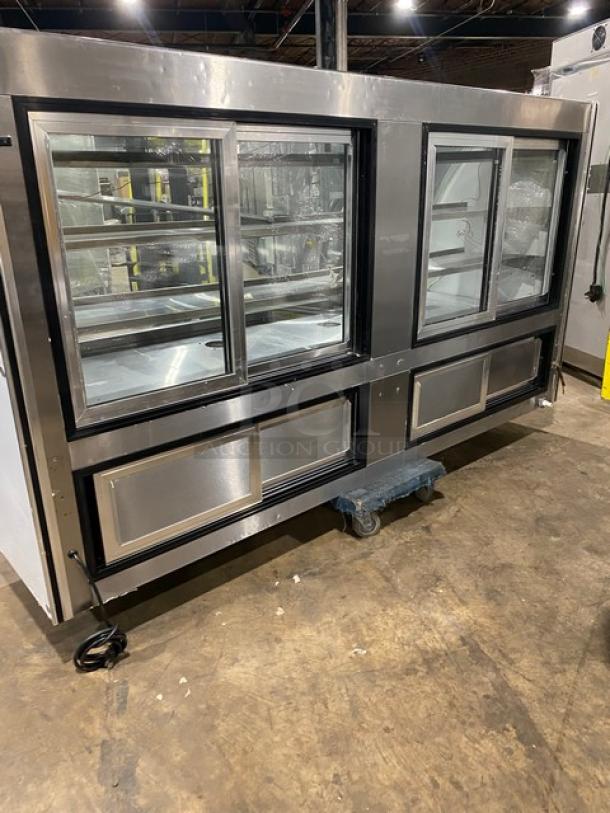 Leader Commercial Stainless Steel Curved Glass 96" Refrigerated Multi-Tier Deli Merchandiser Display Showcase! With Rear Double Sliding Glass Doors! With Lower Overstock Storage! Model: NRHD96R SN: PV11S3001! 115V 1 Phase! - Image 4 of 8