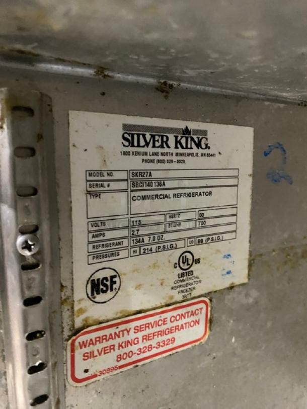 Silver King Commercial Stainless Steel Solid Single Door Undercounter Refrigerator! With Poly Coated Wire Rack! Model: SKR27A SN: SBCI140136A! 115V! On Casters! - Image 6 of 7