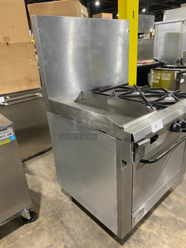 Southbend Commercial Stainless Steel Natural Gas Powered 4 Burner Range/Flat Griddle Split Top & Oven Combo! With Back Splash! With Wire Oven Rack! Model: X336D-1GL SN: 04C65469! On Casters! Working When Removed! - Image 2 of 11
