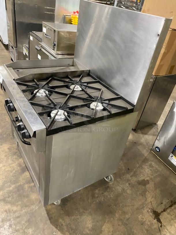 Southbend Commercial Stainless Steel Natural Gas Powered 4 Burner Range/Flat Griddle Split Top & Oven Combo! With Back Splash! With Wire Oven Rack! Model: X336D-1GL SN: 04C65469! On Casters! Working When Removed! - Image 3 of 11