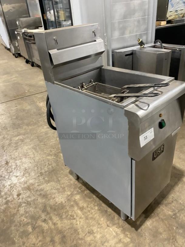 USR! 2020 Late Model! Cookline Series Commercial Stainless Steel Electric Powered 40 Lb. Deep Fat Fryer! With Backsplash & Basket Hanger! With Frying Baskets! Model: SR114E! 240V! On Legs! - Image 2 of 9