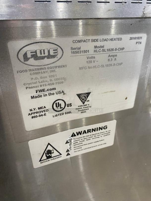 FWE Commercial Stainless Steel Electric Powered Countertop Hot Food Heated Holding/Warming Cabinet! With Built In Pan Slides! With Wired Racks! Model: HLC-SL1826-8-CHP SN: 165031501! 120V 1 Phase! On Casters! - Image 5 of 8