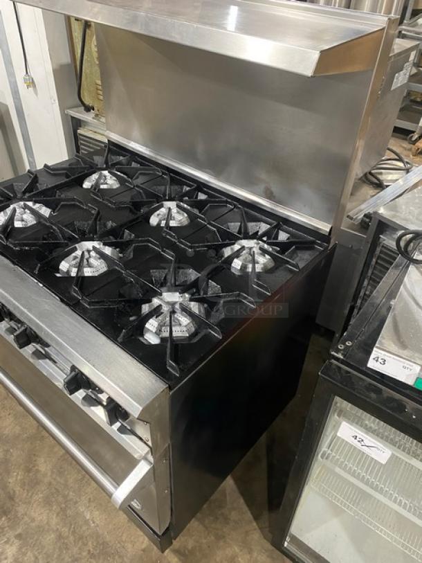 DCS Commercial Stainless Steel Natural Gas Powered 6 Burner Range/Oven Combo! With Back Splash & Overhead Salamander Shelf! With Wired Oven Racks! - Image 2 of 9