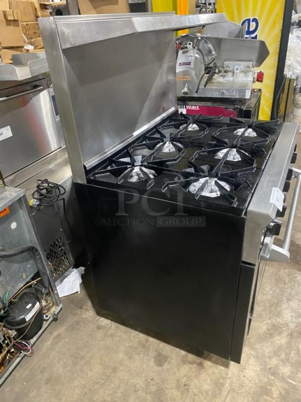 DCS Commercial Stainless Steel Natural Gas Powered 6 Burner Range/Oven Combo! With Back Splash & Overhead Salamander Shelf! With Wired Oven Racks! - Image 3 of 9