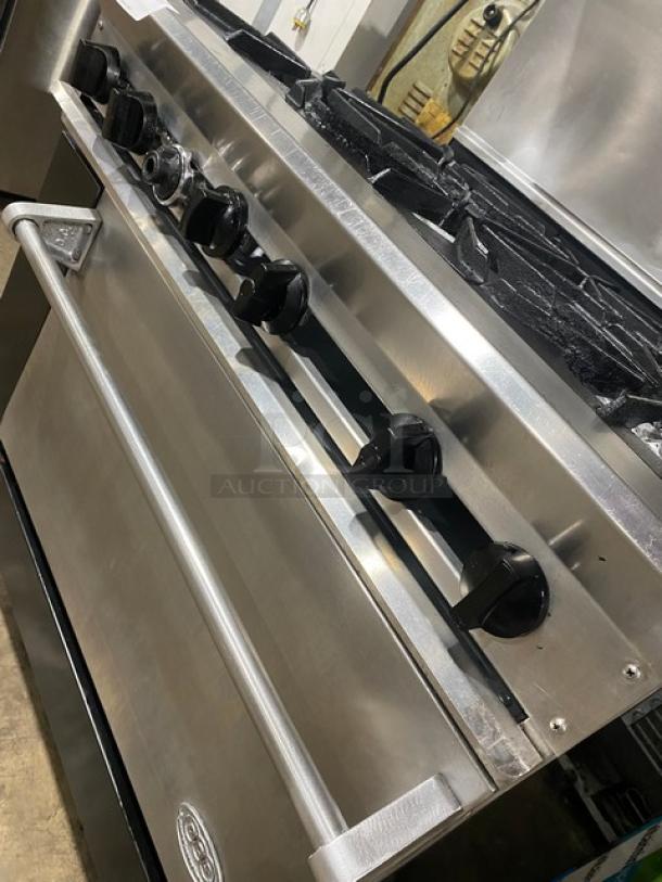 DCS Commercial Stainless Steel Natural Gas Powered 6 Burner Range/Oven Combo! With Back Splash & Overhead Salamander Shelf! With Wired Oven Racks! - Image 8 of 9