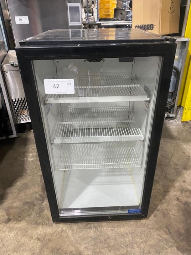 FrigoGlass! 2020 Late Model! Commercial Black Single Glass Door Reach In Countertop Beverage Merchandiser Refrigerator! With Poly Coated Wire Racks! Model: UR30-CC SN: FG-UR30-CO2! 120V 1 Phase! - Image 1 of 7