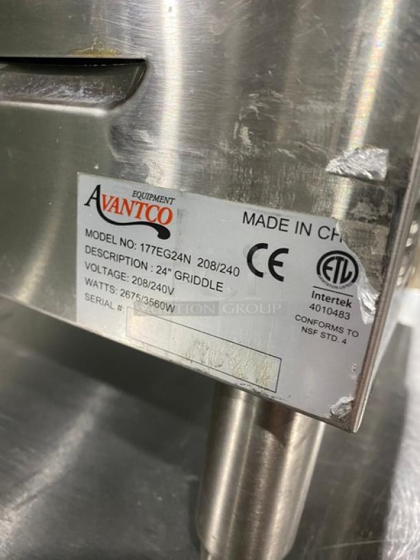 Avantco Commercial Stainless Steel Electric Powered Countertop 24" Flat Griddle! With Thermostatic Controls! With Back & Side Splash! Model: 177EG24N! 208/240V! On Legs! - Image 11 of 16
