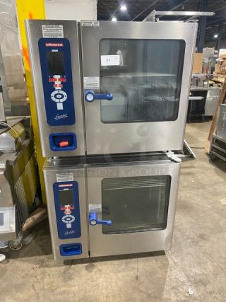 Eloma Genius Series Commercial Stainless Steel Electric Powered Double Stacked Combi Oven! With Digital Controls! With Built In Pan Slides & Wired Racks! On Legs! 2X Your Bid Make One Unit!