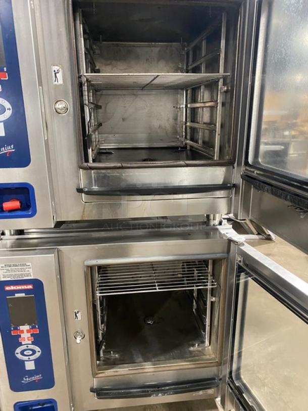 Eloma Genius Series Commercial Stainless Steel Electric Powered Double Stacked Combi Oven! With Digital Controls! With Built In Pan Slides & Wired Racks! On Legs! 2X Your Bid Make One Unit! - Image 5 of 10