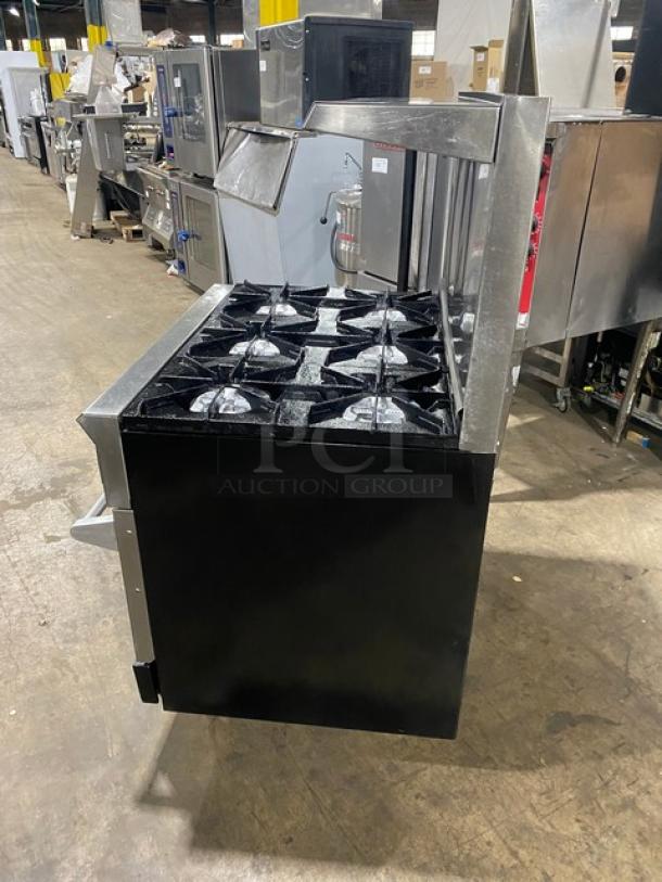 DCS Commercial Stainless Steel Natural Gas Powered 6 Burner Range/Oven Combo! With Back Splash & Overhead Salamander Shelf! With Wired Oven Racks! On Legs! - Image 3 of 9