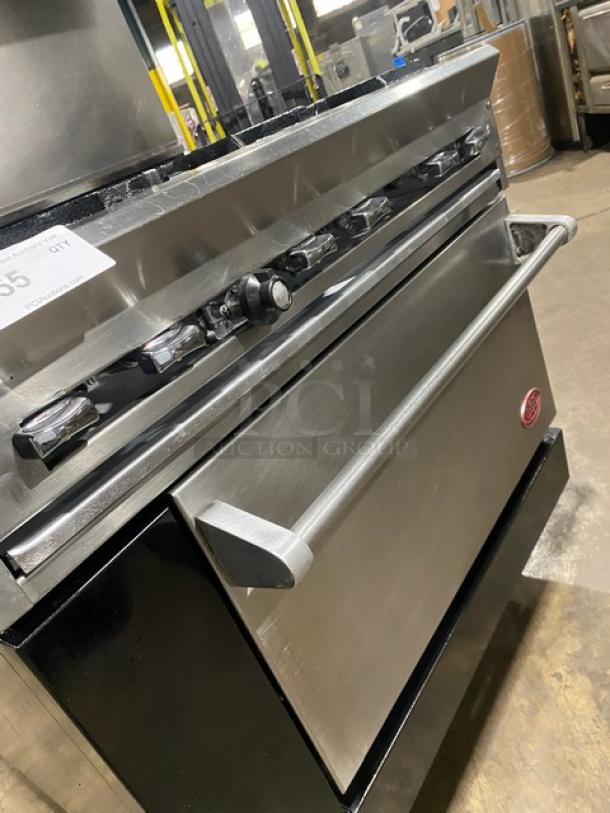 DCS Commercial Stainless Steel Natural Gas Powered 6 Burner Range/Oven Combo! With Back Splash & Overhead Salamander Shelf! With Wired Oven Racks! On Legs! - Image 8 of 9