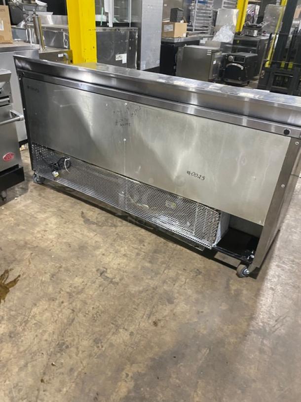 True Commercial Stainless Steel 3 Door Refrigerated 72" Worktop Table! Energy Star Certified! With Up Turned Back Splash! With Poly Coated Wire Racks! Model: TWT-72 SN: 7702017! 115V 1 Phase! On Casters! - Image 4 of 8