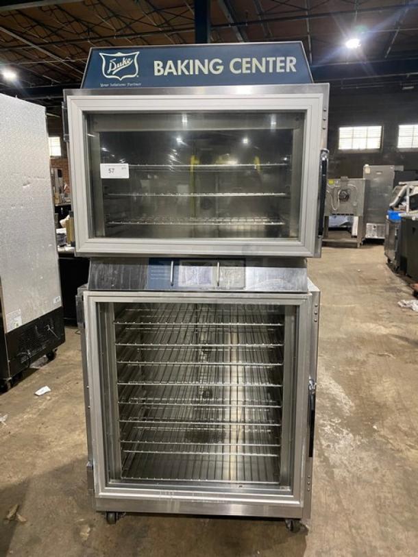 Duke Commercial Stainless Steel Electric Powered Double Stacked Convection Oven/Proofer Combo! With Touch Screen Controls! With Built In Pan Slides & Wired Oven Racks! Model: TSC-6/18 SN: 30-JIJI-0090! 208V 3 Phase! On Casters! - Image 1 of 12