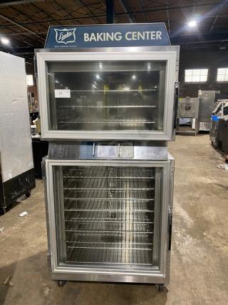 Duke Commercial Stainless Steel Electric Powered Double Stacked Convection Oven/Proofer Combo! With Touch Screen Controls! With Built In Pan Slides & Wired Oven Racks! Model: TSC-6/18 SN: 30-JIJI-0090! 208V 3 Phase! On Casters!