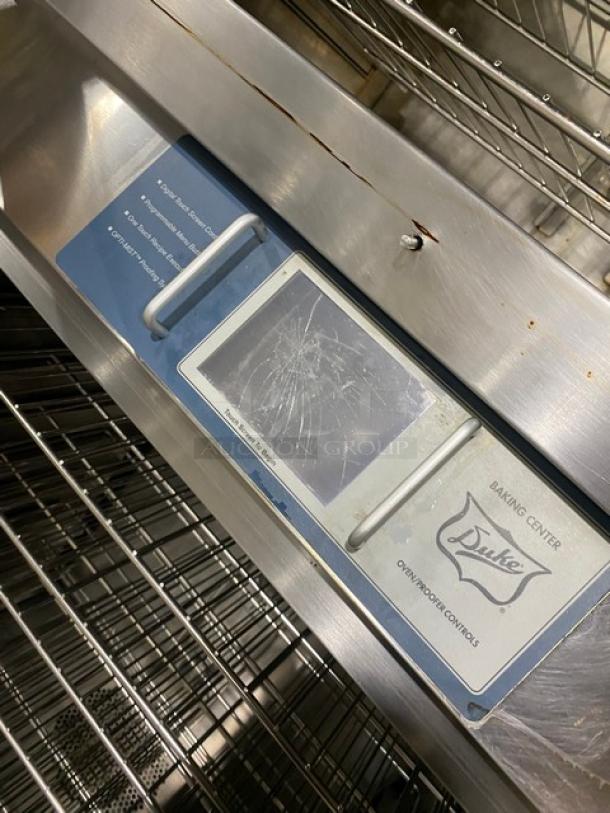 Duke Commercial Stainless Steel Electric Powered Double Stacked Convection Oven/Proofer Combo! With Touch Screen Controls! With Built In Pan Slides & Wired Oven Racks! Model: TSC-6/18 SN: 30-JIJI-0090! 208V 3 Phase! On Casters! - Image 8 of 12