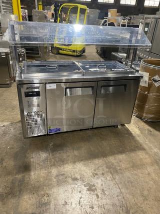 Turbo-Air Commercial Stainless Steel 2 Door Refrigerated Buffet Style Cold Food/Salad Bar Display Table! With Clear Overhead Sneeze Guard! Model: JBT-60 SN: JB6TA12016! 115V 1 Phase! On Casters!