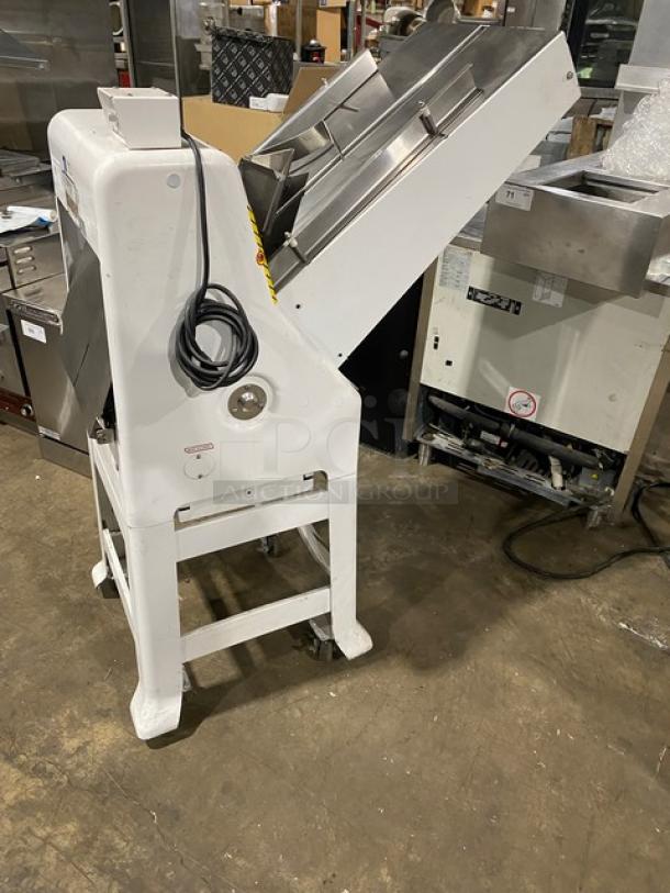 Oliver Commercial White Electric Powered Free Standing Gravity Feed Bread Slicer Machine! With Stainless Steel Worktop! Model: 797-32-NC SN: 164680! 115V 1 Phase! On Casters! - Image 2 of 9