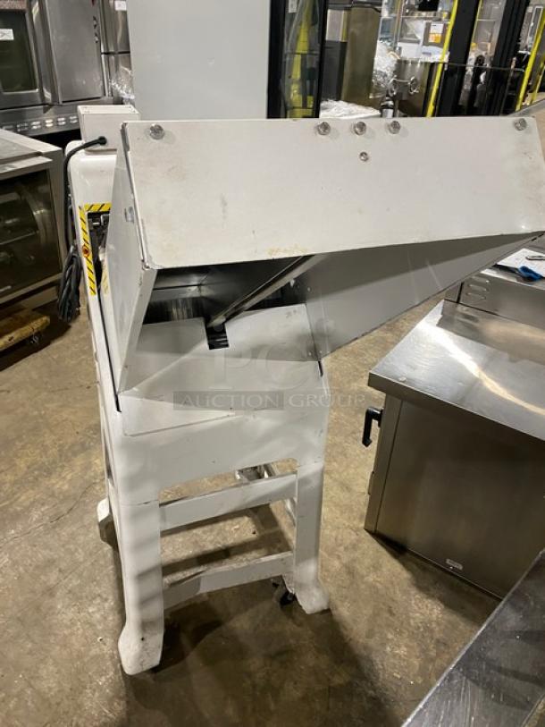 Oliver Commercial White Electric Powered Free Standing Gravity Feed Bread Slicer Machine! With Stainless Steel Worktop! Model: 797-32-NC SN: 164680! 115V 1 Phase! On Casters! - Image 4 of 9