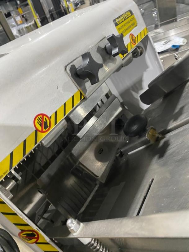 Oliver Commercial White Electric Powered Free Standing Gravity Feed Bread Slicer Machine! With Stainless Steel Worktop! Model: 797-32-NC SN: 164680! 115V 1 Phase! On Casters! - Image 5 of 9