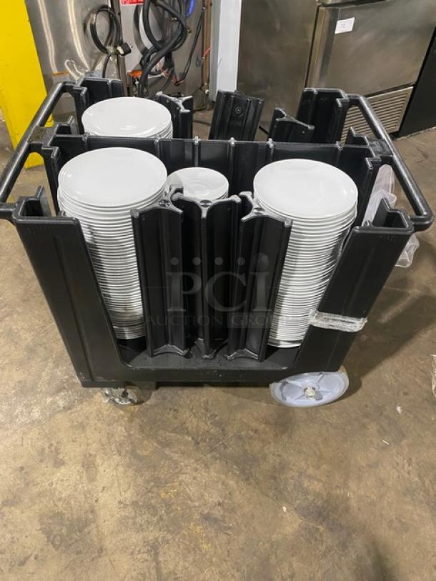 Commercial Black Poker-Style Mobile Dish Dolly/Caddy! With Commercial White Round Dinnerplates! On Casters! ALL ONE MONEY! - Image 2 of 7