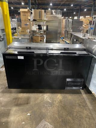 Maxx Cold X-Series Commercial Black Powder Coated Horizontal Bottle Cooler! With Stainless Steel Top & Double Sliding Lids! Model: MXCR65B SN: 382322! 115V 1 Phase!