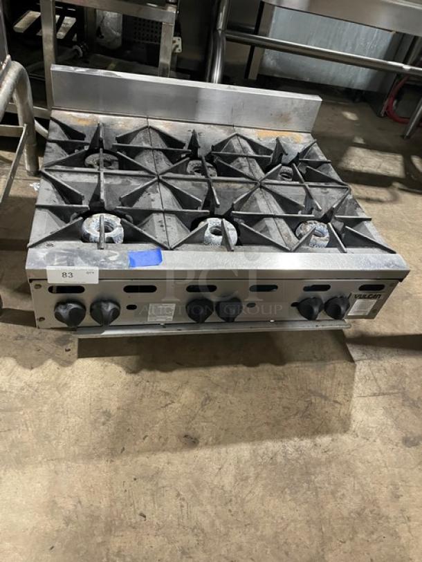 Vulcan Commercial Stainless Steel Natural Gas Powered Countertop Heavy Duty 6 Burner Range! With Back Splash! Model: VHP636-1 SN: 650167391! On Legs! - Image 1 of 9