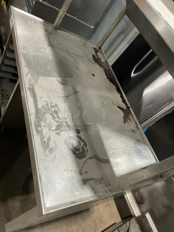 Custom Commercial Stainless Steel Enclosed Base Worktop Table! With Overhead Shelf & Prince Castle Merlin II Series Commercial Single-Function Digital Timer! With Enclosed Pan-Slide Cabinet Underneath! On Legs! - Image 5 of 9