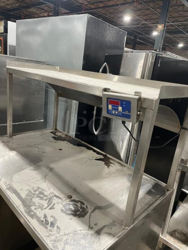 Custom Commercial Stainless Steel Enclosed Base Worktop Table! With Overhead Shelf & Prince Castle Merlin II Series Commercial Single-Function Digital Timer! With Enclosed Pan-Slide Cabinet Underneath! On Legs! - Image 6 of 9