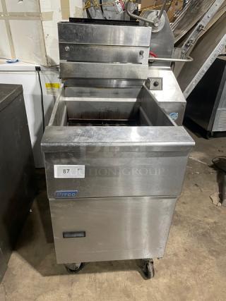 Pitco Commercial Stainless Steel Natural Gas Powered Deep Fat Fryer! With Back Splash & Basket Hanger! Model: SG18-S SN: G21ED035712! On Casters! - Item #1177783
