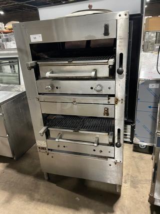 Montague Legend Series Commercial Stainless Steel Natural Gas Powered Heavy Duty 36" Double Stacked Deck-Style Infared Radiglo Broiler! With Individual Controls! Model: 236W36 SN: L7-D-72955A! On Legs!