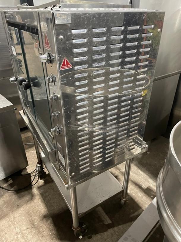 Rotisol! 2017 Late Model! Commercial Stainless Steel Natural Gas Powered Grand Flammes Millenium Vertical French Rotisserie! With Single Undershelf Equipment Cart! Model: 975.2 SN: 7533! 220-240V 1 Phase! On Casters! - Image 2 of 9