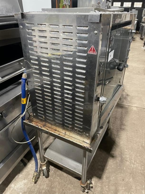 Rotisol! 2017 Late Model! Commercial Stainless Steel Natural Gas Powered Grand Flammes Millenium Vertical French Rotisserie! With Single Undershelf Equipment Cart! Model: 975.2 SN: 7533! 220-240V 1 Phase! On Casters! - Image 3 of 9
