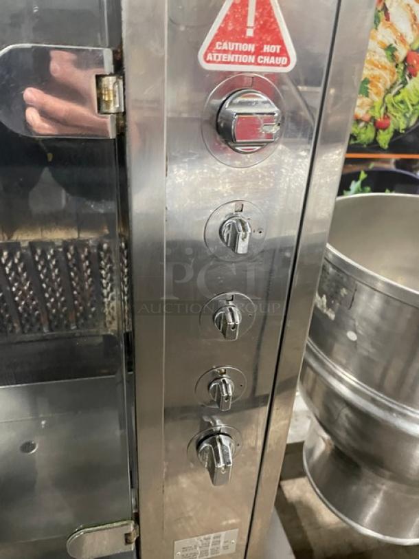 Rotisol! 2017 Late Model! Commercial Stainless Steel Natural Gas Powered Grand Flammes Millenium Vertical French Rotisserie! With Single Undershelf Equipment Cart! Model: 975.2 SN: 7533! 220-240V 1 Phase! On Casters! - Image 7 of 9