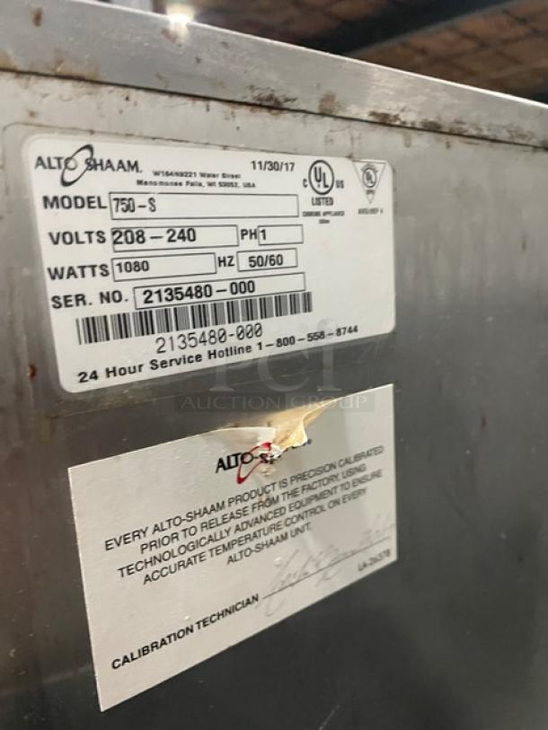 Alto-Shaam! 2017 Late Model! Halo Heat Series Commercial Stainless Steel Electric Powered Double Stacked Heated Holding/Proofing Cabinet! With Wired Oven Racks! With Individual Controls! Model: 750-S SN: 2135480-000/2132667-000! 208-240V 1 Phase! 2X Your Bid Makes One Unit! - Image 8 of 10