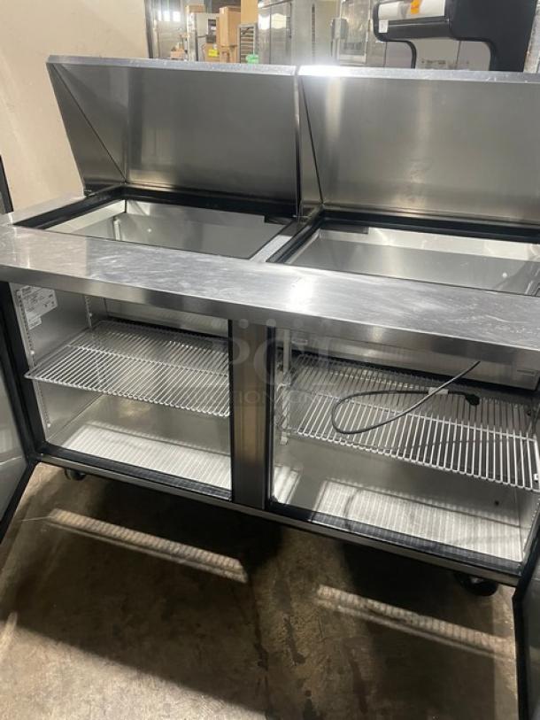 True Commercial Stainless Steel 2 Door Refrigerated Bain Marie Style Mega Top Salad/Sandwich Prep Table! With Poly Coated Wire Racks! Model: TSSU-60-24M-B-ST SN: 8931352! 115V 1 Phase! On Casters! - Image 5 of 9