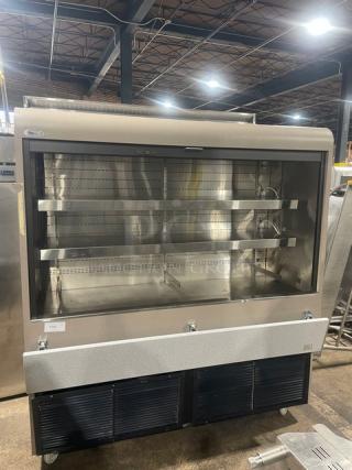 RPI Industries Olympus Air Screen Series Commercial Multi-Tier Refrigerated Open Grab-N-Go Merchandiser Display Case! With Stainless Steel Interior & Adjustable Shelves! With Foldable Tray Slide! With Pull-Down Night Curtain! Model: SCAS72R SN: 11074017! 115/208-230V 1 Phase! On Casters!