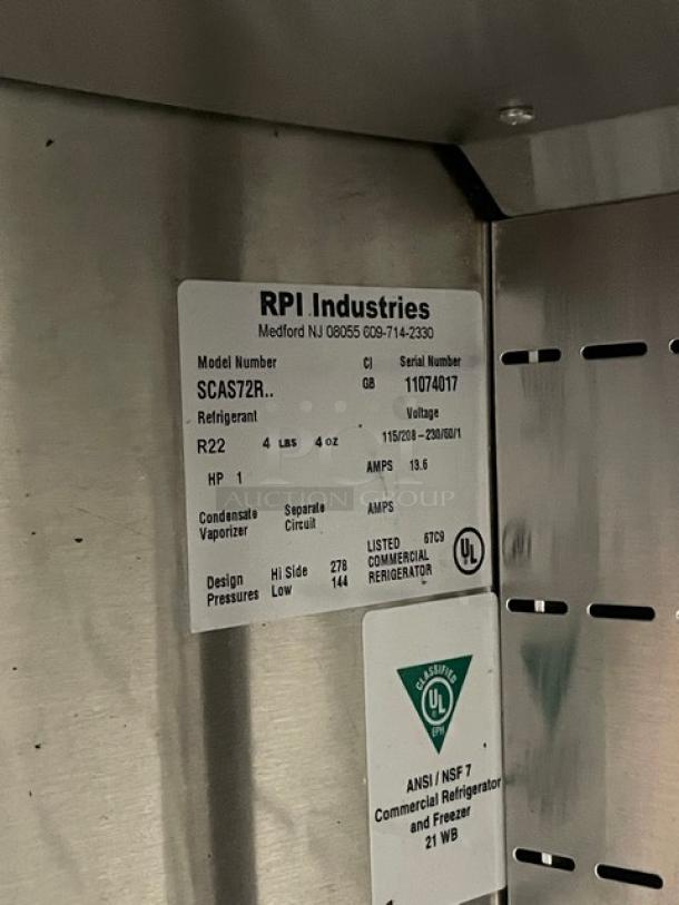 RPI Industries Olympus Air Screen Series Commercial Multi-Tier Refrigerated Open Grab-N-Go Merchandiser Display Case! With Stainless Steel Interior & Adjustable Shelves! With Foldable Tray Slide! With Pull-Down Night Curtain! Model: SCAS72R SN: 11074017! 115/208-230V 1 Phase! On Casters! - Image 6 of 9