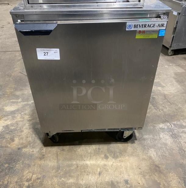 Beverage-Air Commercial Stainless Steel Single Door Undercounter Worktop Refrigerator! Energy Star Certified! Energy Star Certified! With Poly Coated Wire Rack! Model: UCR27AHC SN: 13809512! 115V 1 Phase! On Casters! - Image 1 of 7